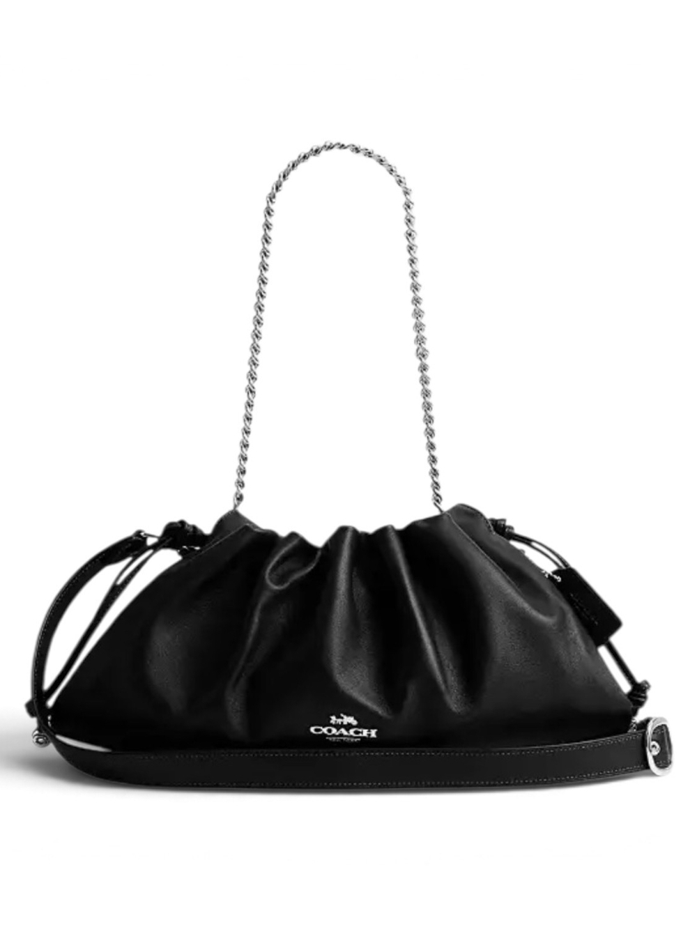 Coach Faye Large Black Leather Shoulder Bag with Chain